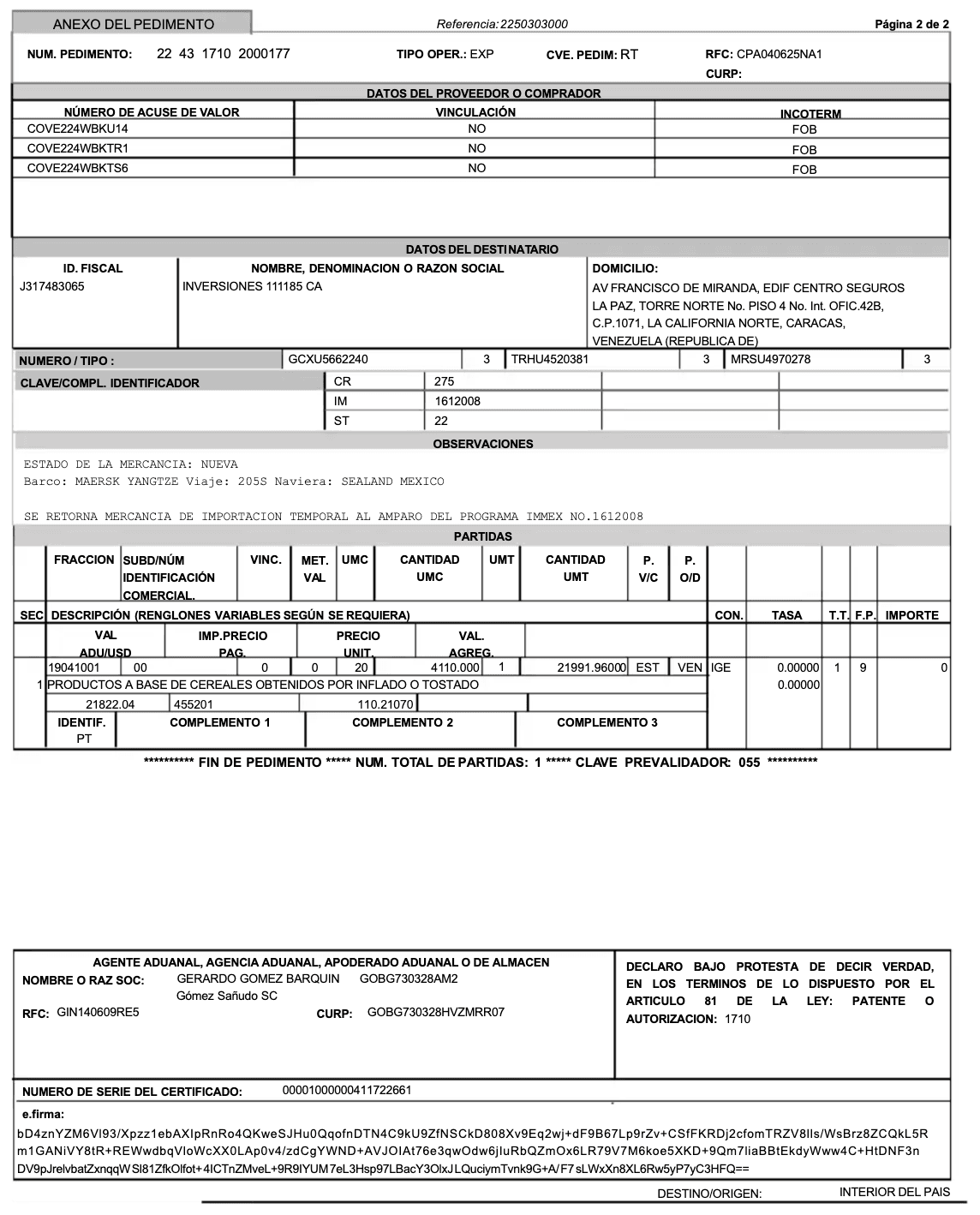 Ejemplo de pedimento para la glosa electrónica